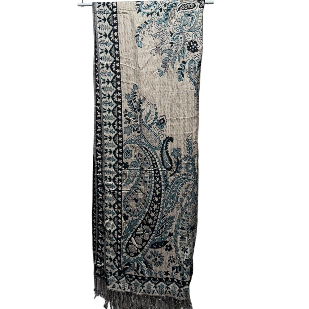 Elegant Shawl Wrap Scarf Double-Sided Super Soft Rayon Silver Emerald Green - Picture 11 of 17